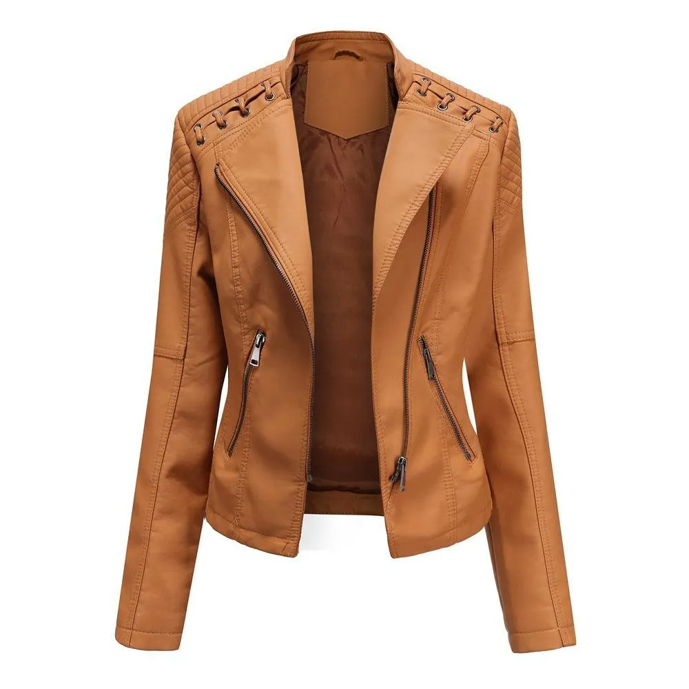 Stylish Women's European and American Leather Short Jacket