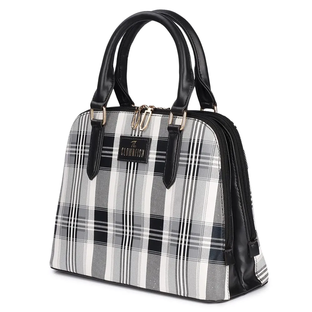 The Clownfish Andrea Handbag for Women Office Bag Ladies Shoulder Bag Tote for Women -Checks Design (Black)