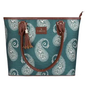 The Clownfish Percy Printed Handicraft Fabric Handbag for Women Office Bag Ladies Shoulder Bag Tote for Women College Going Girls (Ash Grey)