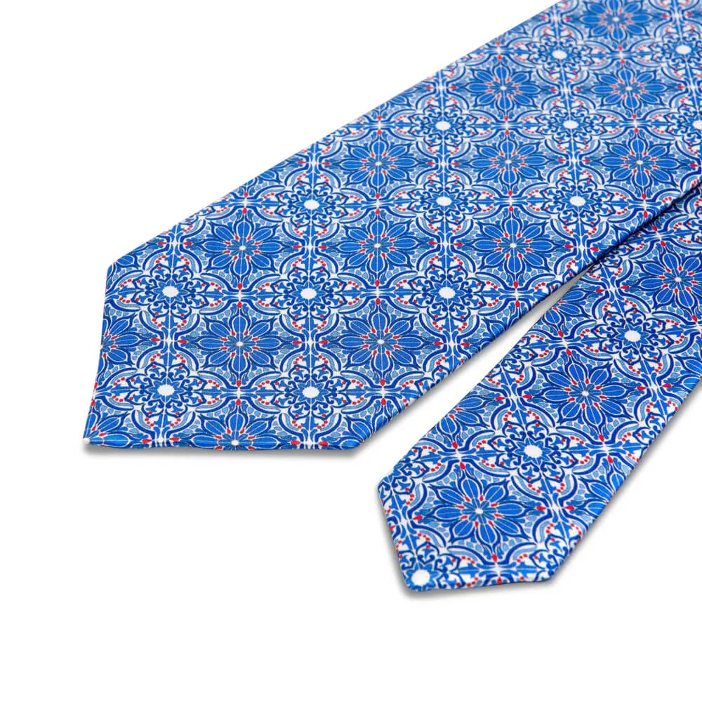 The Duomo Blue White and Red Duchesse Silk Tie