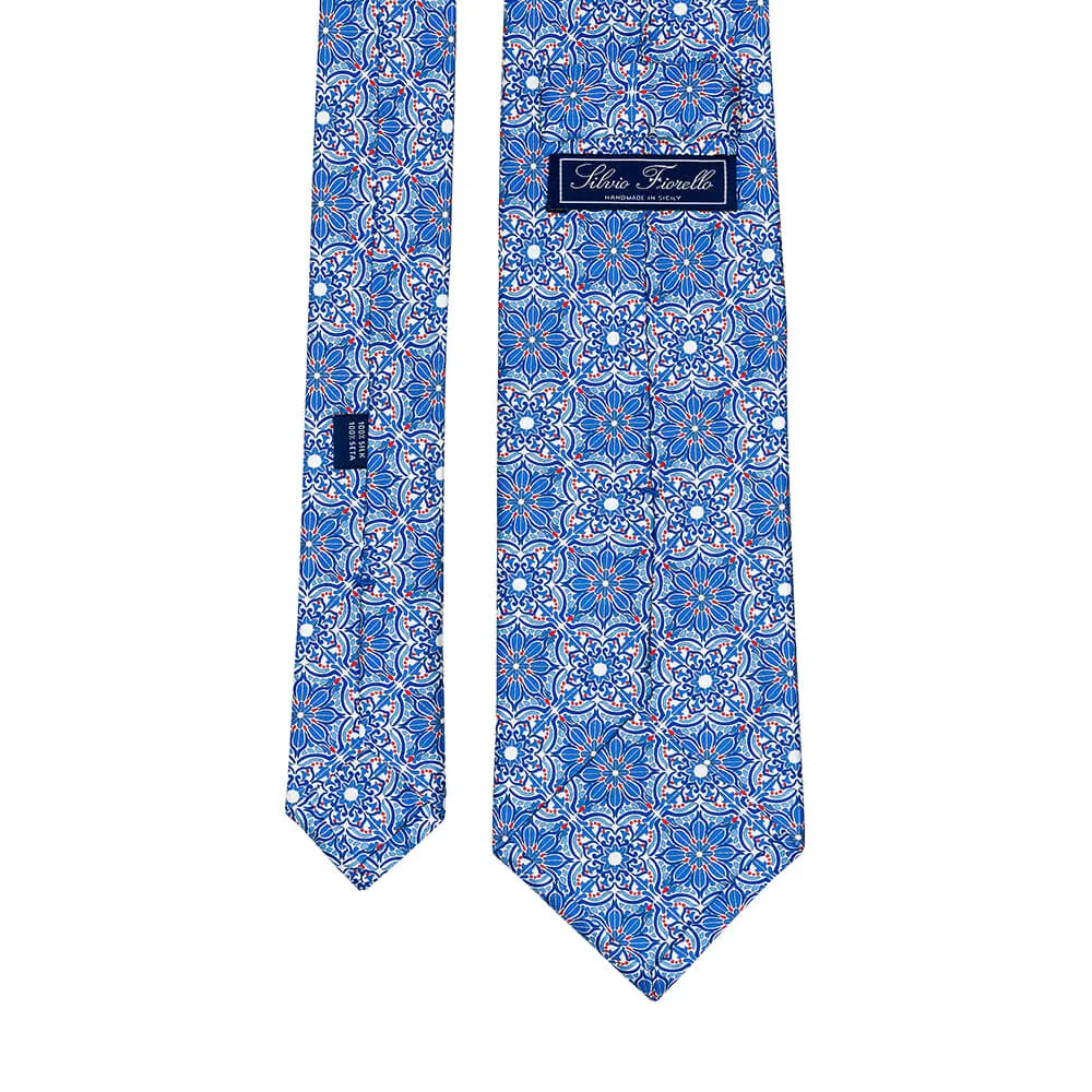 The Duomo Blue White and Red Duchesse Silk Tie