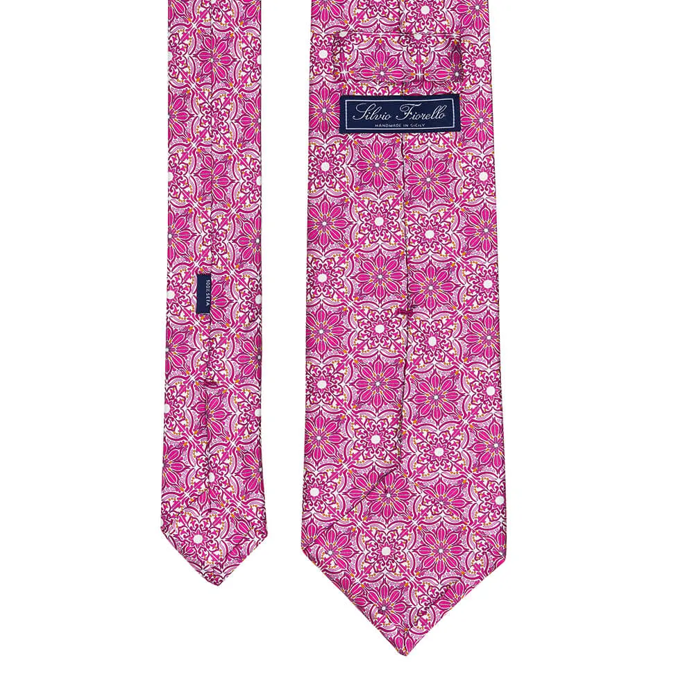 The Duomo Fuchsia and White Duchesse Silk Tie