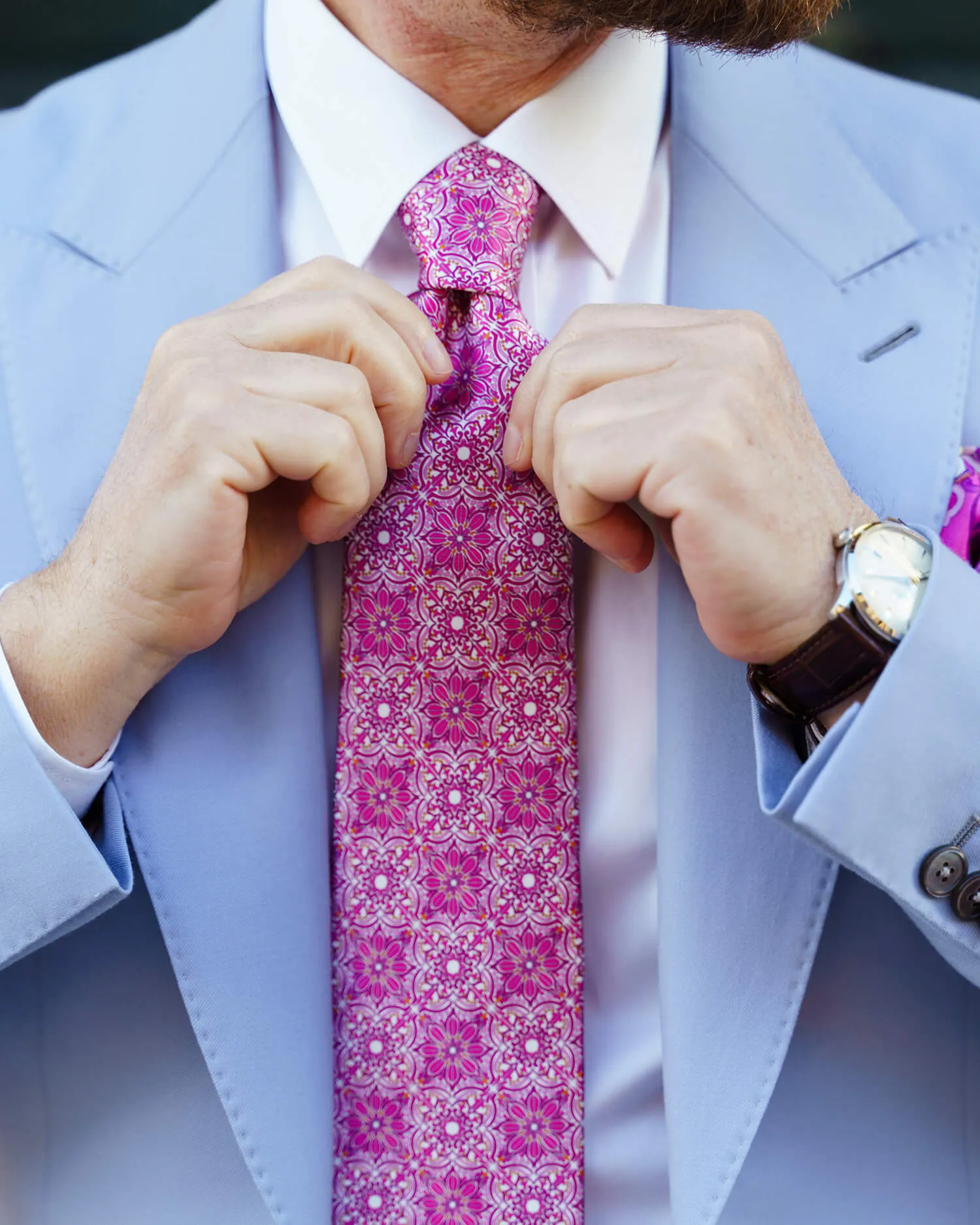 The Duomo Fuchsia and White Duchesse Silk Tie