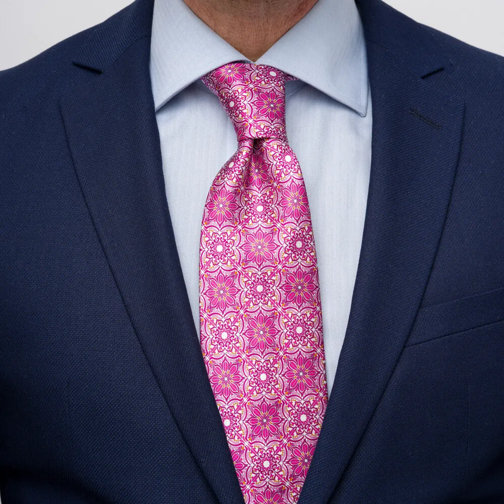 The Duomo Fuchsia and White Duchesse Silk Tie