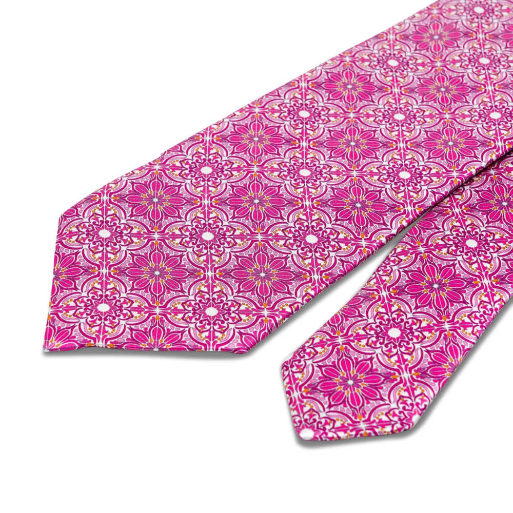 The Duomo Fuchsia and White Duchesse Silk Tie