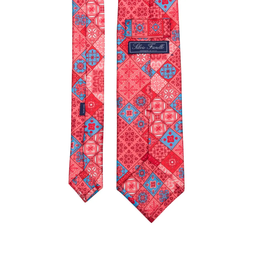 The Taormina Mosaic Red Duchesse Silk Tie