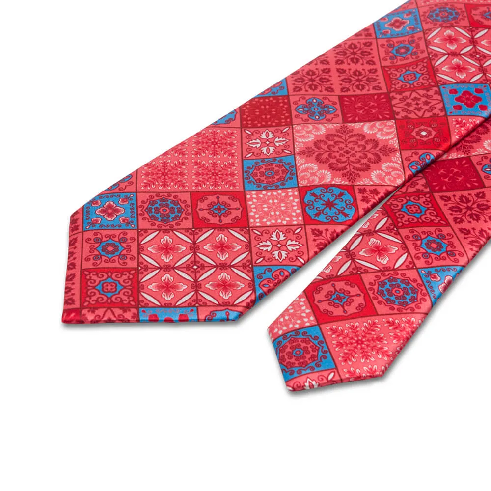 The Taormina Mosaic Red Duchesse Silk Tie