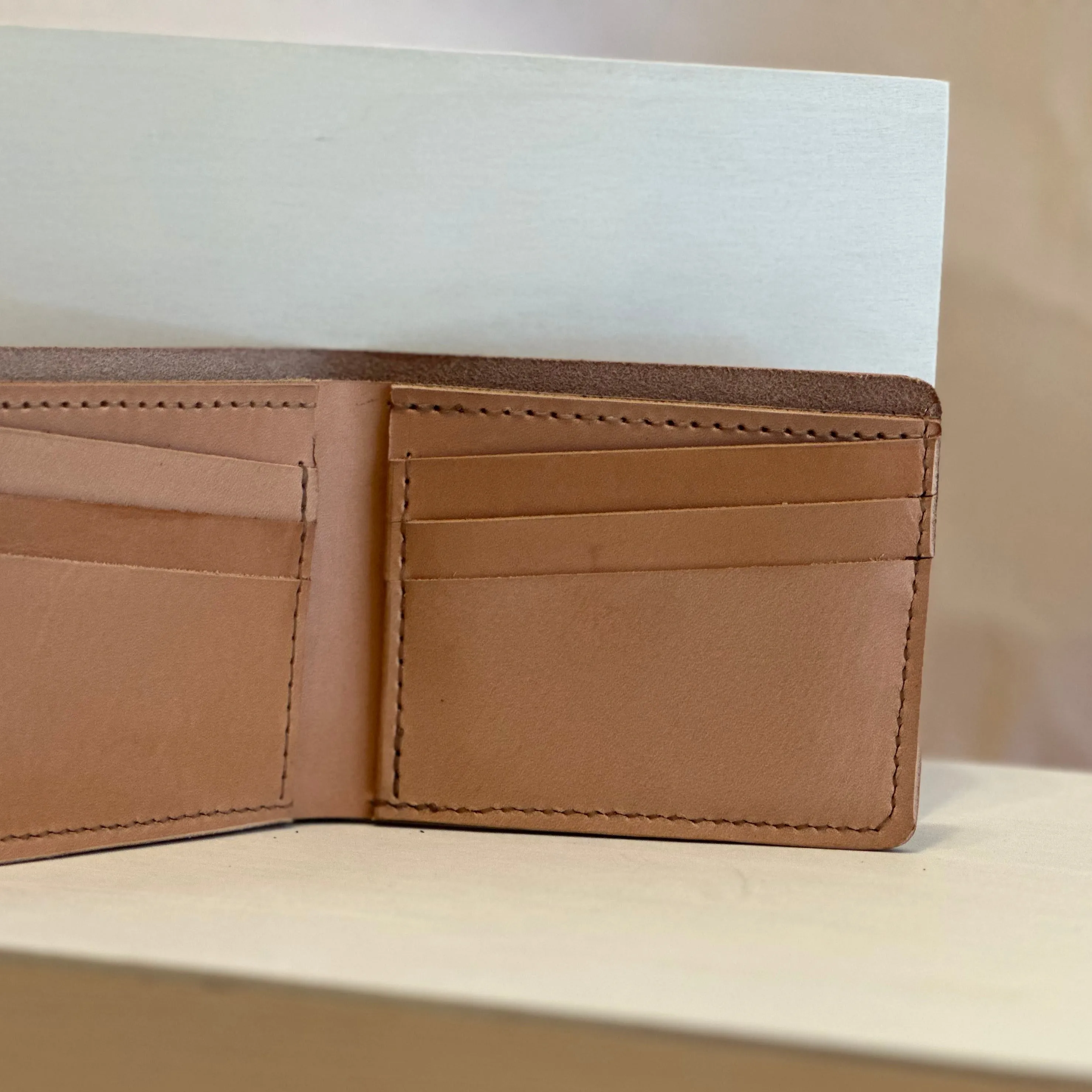 Veg Tan Bi Fold Handstitched Leather Wallet