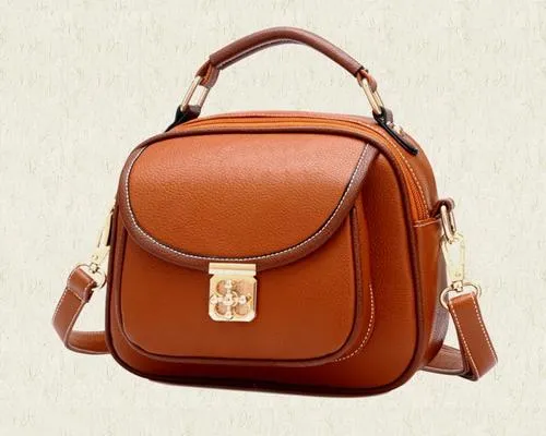 Vintage PU Leather Crossbody Satchel Bag - Brown