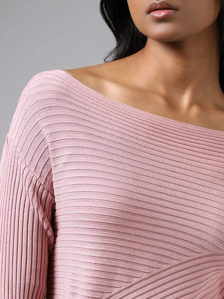 Wardrobe Light Pink Crisscross Striped Sweater