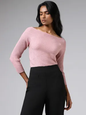 Wardrobe Light Pink Crisscross Striped Sweater