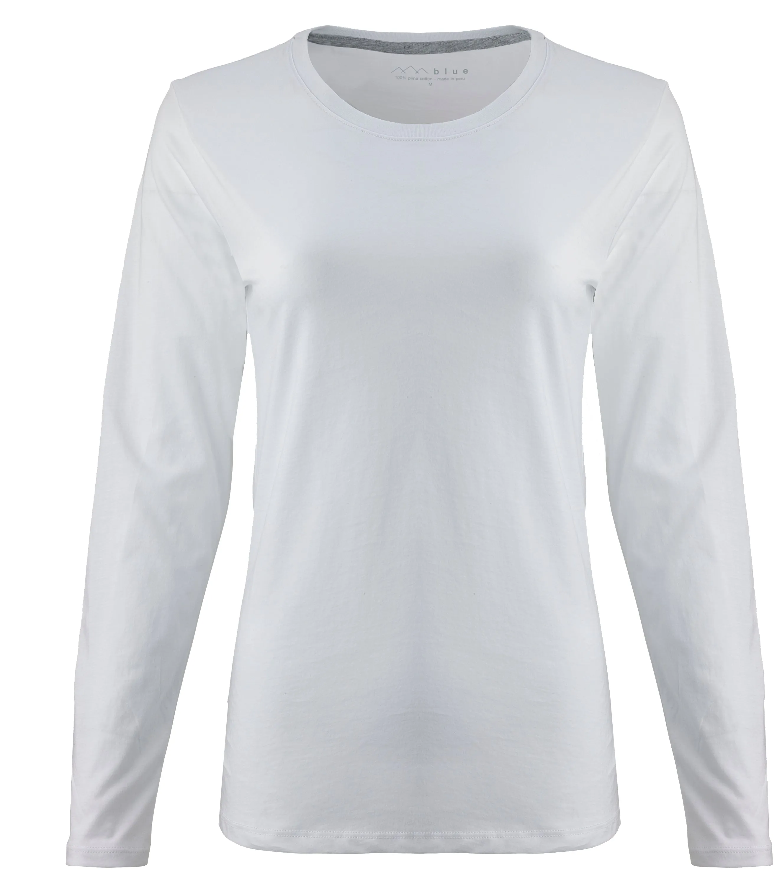 Women's 100% Pima Cotton Crew Neck Tee Shirt Long Sleeve