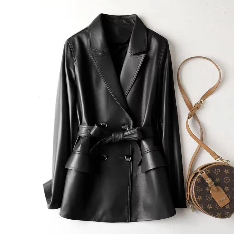 Women's Genuine Sheepskin Leather Suit Jacket