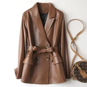 Women's Genuine Sheepskin Leather Suit Jacket