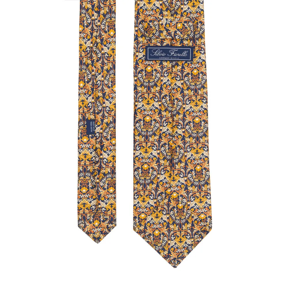 Yellow and Blue Medieval Garden Duchesse Silk Tie